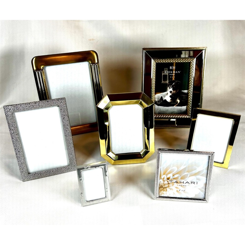 Lot of 7 Mixed Metal Picture Frames Silver, Gold, & Mirrored - Curated Glam-Chic